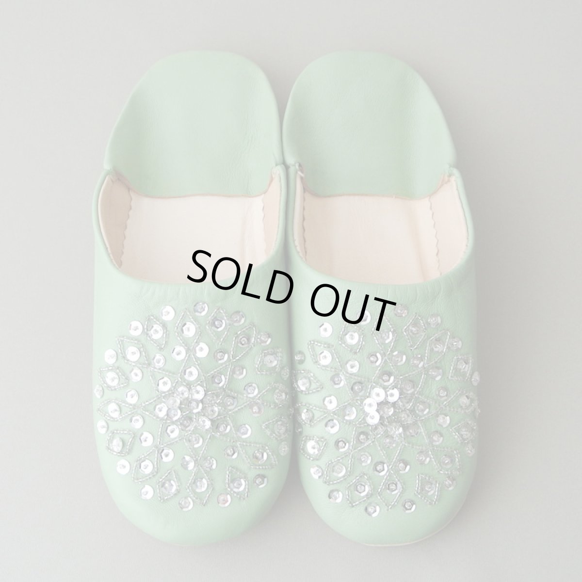 画像1: バブーシュ・スパンコール（淡いグリーン ）24〜25センチ　メール便可・ラッピング無料 (1)