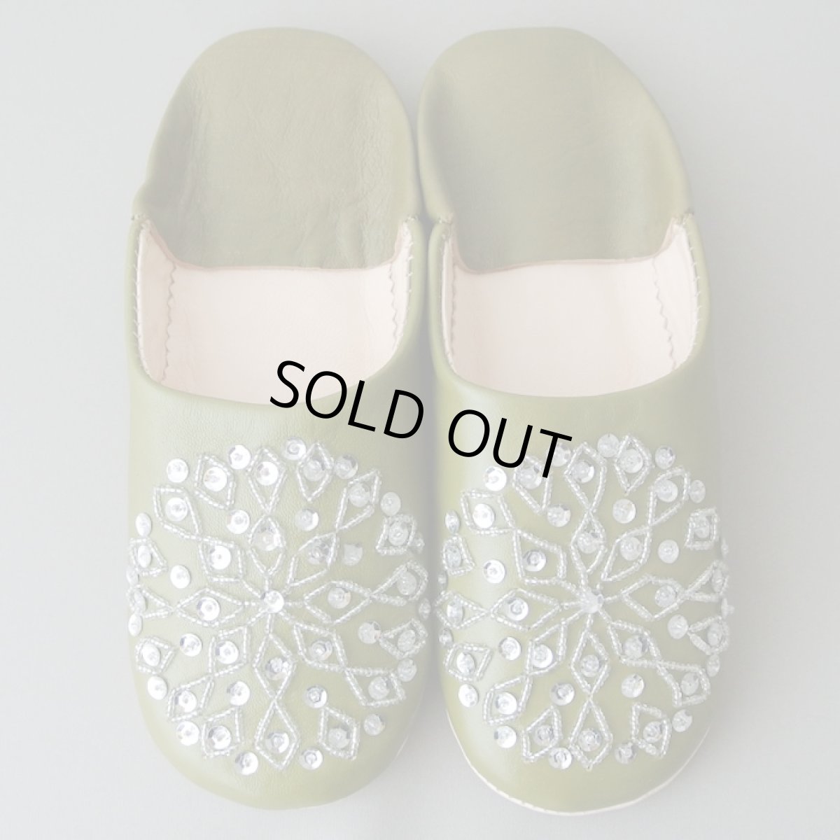 画像1: バブーシュ・スパンコール （カーキ）24〜25センチ メール便可・ラッピング無料 (1)