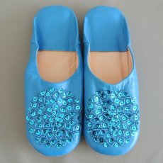 画像1: バブーシュ・スパンコール（ターコイズブルー）24〜25センチ　メール便可・ラッピング無料 (1)