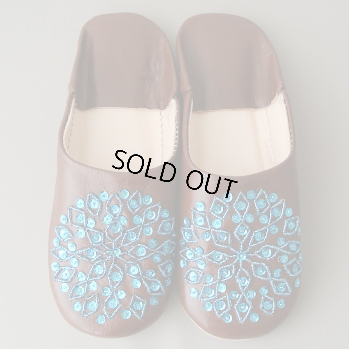 画像1: バブーシュ・スパンコール （ブラウン×ブルー）24〜25センチ メール便可・ラッピング無料 (1)