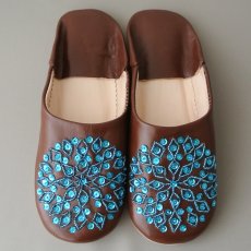 画像1: バブーシュ・スパンコール （ブラウン×ブルー）24〜25センチ メール便・ラッピング無料 (1)