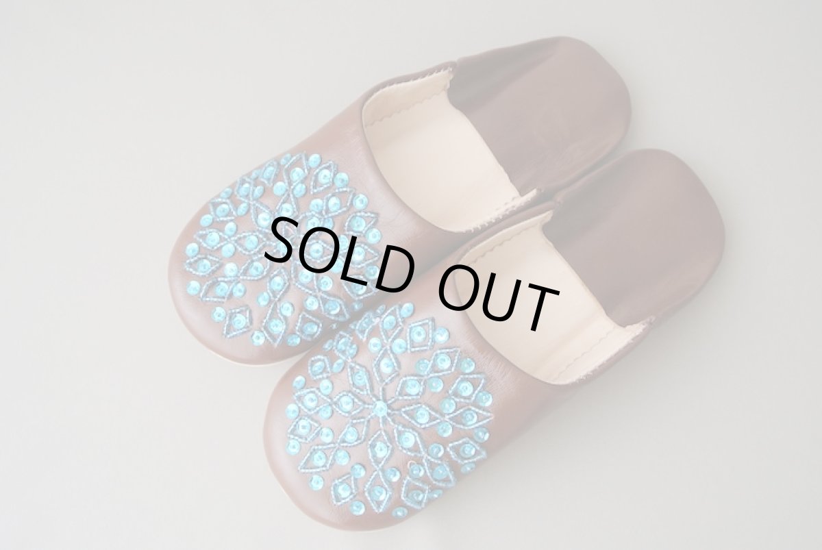 画像2: バブーシュ・スパンコール （ブラウン×ブルー）24〜25センチ メール便可・ラッピング無料 (2)