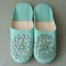 画像1: バブーシュ・スパンコール （ブルーグリーン）24〜25センチ メール便・ラッピング無料 (1)