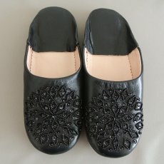 画像1: バブーシュ・スパンコール （ブラック）22〜23センチ  (1)