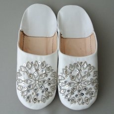 画像1: バブーシュ・スパンコール （ 白×シルバー）23〜24センチ メール便・ラッピング無料 (1)