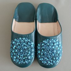 画像1: バブーシュ・スパンコール（グレイッシュグリーン×ブルー）22〜25センチ　メール便可・ラッピング無料 (1)