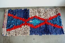 画像3: モロッコラグ｜ボシャルウィット・ブルー×レッド（約106×49cm） 一点もの　送料無料　美品 (3)
