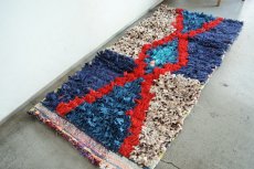 画像4: モロッコラグ｜ボシャルウィット・ブルー×レッド（約106×49cm） 一点もの　送料無料　美品 (4)
