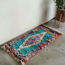 画像1: モロッコラグ｜ボシャルウィット・ミントグリーン×ピンク（約98×50cm） 一点もの　送料無料　美品 (1)