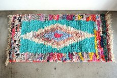 画像3: モロッコラグ｜ボシャルウィット・ミントグリーン×ピンク（約98×50cm） 一点もの　送料無料　美品 (3)