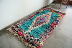 画像4: モロッコラグ｜ボシャルウィット・ミントグリーン×ピンク（約98×50cm） 一点もの　送料無料　美品 (4)