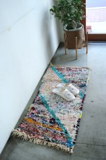 画像2: モロッコラグ｜ボシャルウィット・パステルミックス×グリーンライン（約100×50cm） 一点もの　送料無料　美品 (2)