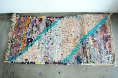 画像3: モロッコラグ｜ボシャルウィット・パステルミックス×グリーンライン（約100×50cm） 一点もの　送料無料　美品 (3)