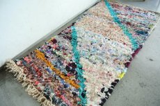 画像4: モロッコラグ｜ボシャルウィット・パステルミックス×グリーンライン（約100×50cm） 一点もの　送料無料　美品 (4)