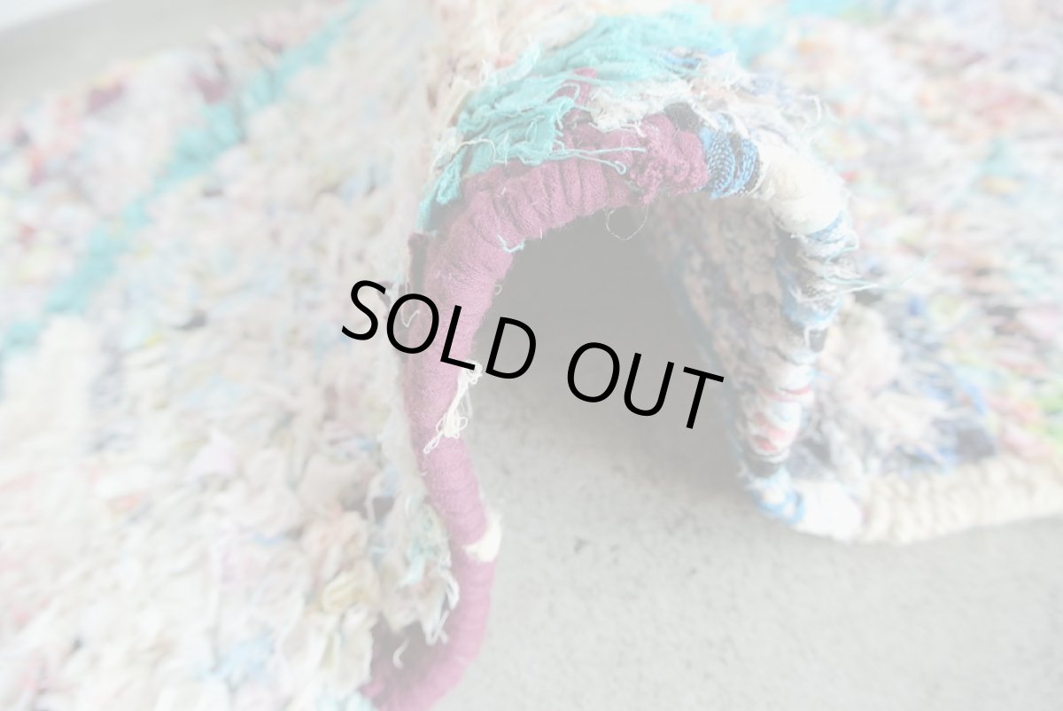 画像7: モロッコラグ｜ボシャルウィット・パステルミックス×グリーンライン（約100×50cm） 一点もの　送料無料　美品 (7)