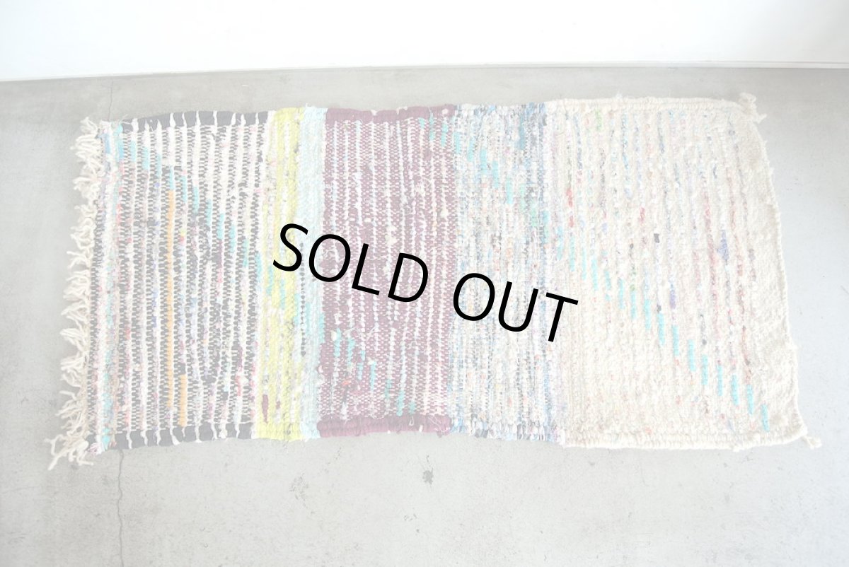 画像8: モロッコラグ｜ボシャルウィット・パステルミックス×グリーンライン（約100×50cm） 一点もの　送料無料　美品 (8)