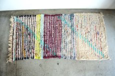 画像8: モロッコラグ｜ボシャルウィット・パステルミックス×グリーンライン（約100×50cm） 一点もの　送料無料　美品 (8)