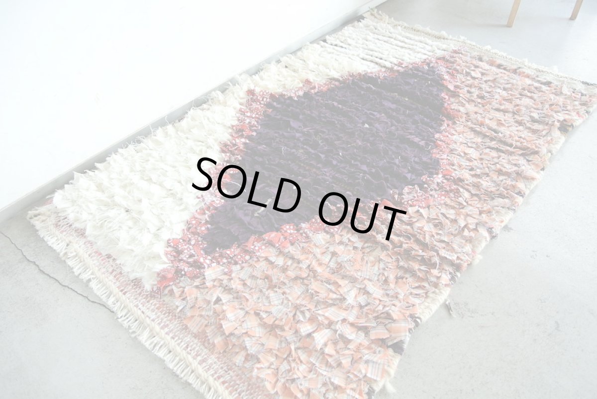 画像4: モロッコラグ｜ボシャルウィット・紫×ピンク（約92×57cm） 玄関マット　一点もの　送料無料　美品 (4)