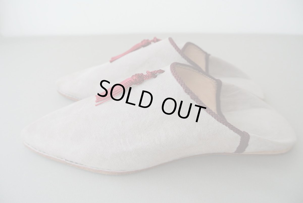 画像4: 外履きバブーシュ｜レディース・スウェード タッセル （グレージュ×えんじ ）22〜23センチ ラッピング無料・メール便可 (4)