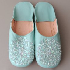 画像1: バブーシュ・スパンコール（ブルーグリーン）24〜25センチ 【ちょっと訳あり】 (1)