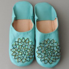 画像1: バブーシュ・スパンコール（ミントグリーン×MIX）24〜25センチ 【ちょっと訳あり】 (1)