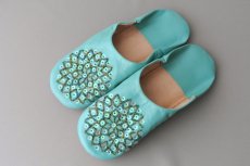 画像2: バブーシュ・スパンコール（ミントグリーン×MIX）24〜25センチ 【ちょっと訳あり】 (2)