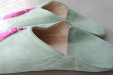 画像5: バブーシュ｜スウェード・タッセル＜レディース＞（ライトグリーン×ピンク）23〜24センチ ラッピング無料 (5)