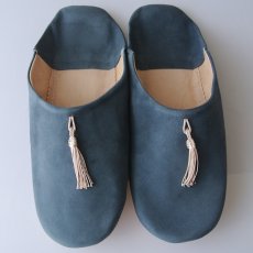 画像1: バブーシュ｜スウェード・タッセル＜メンズ＞（ブルーグレー×ベージュ）26〜27センチ ラッピング無料 (1)