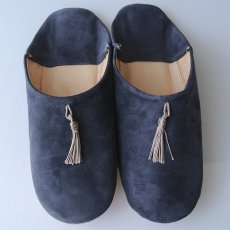 画像1: バブーシュ｜スウェード・タッセル＜メンズ＞（ネイビー×グレージュ）26〜27センチ ラッピング無料 (1)