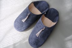 画像2: バブーシュ｜スウェード・タッセル＜メンズ＞（ネイビー×グレージュ）26〜27センチ ラッピング無料 (2)