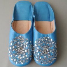 画像1: バブーシュ・スパンコール （セルリアンブルー×シルバー）24〜25センチ 【ちょっと訳あり】 (1)