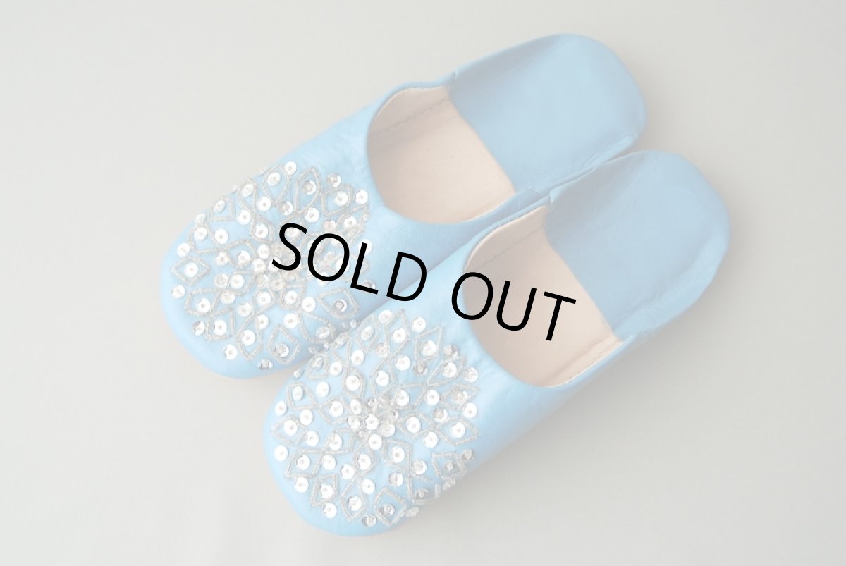 画像2: バブーシュ・スパンコール （セルリアンブルー×シルバー）24〜25センチ 【ちょっと訳あり】 (2)