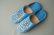 画像2: バブーシュ・スパンコール （セルリアンブルー×シルバー）24〜25センチ 【ちょっと訳あり】 (2)