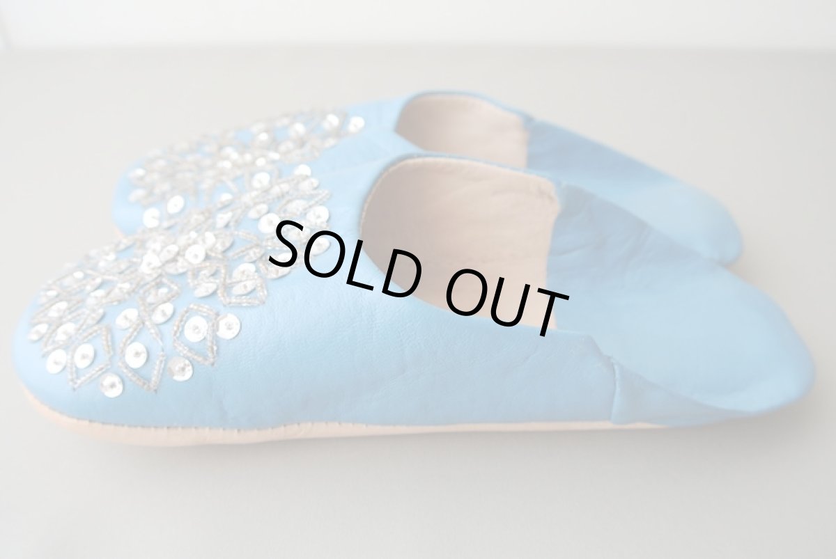 画像4: バブーシュ・スパンコール （セルリアンブルー×シルバー）24〜25センチ 【ちょっと訳あり】 (4)