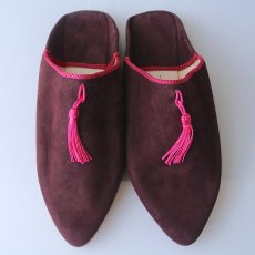 画像1: 外履きバブーシュ｜レディース・スウェード タッセル （紫×ピンク）22〜23センチ ラッピング無料・メール便可 (1)
