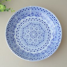 画像1: コセマ深皿：青白タイル（直径20cm / ユーズド）COCEMA　希少　モロッコ陶器 (1)