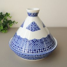 画像1: コセマタジン鍋：青白タイルD（ユーズド）COCEMA　希少　モロッコ陶器 (1)