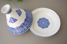 画像4: コセマタジン鍋：青白タイルD（ユーズド）COCEMA　希少　モロッコ陶器 (4)