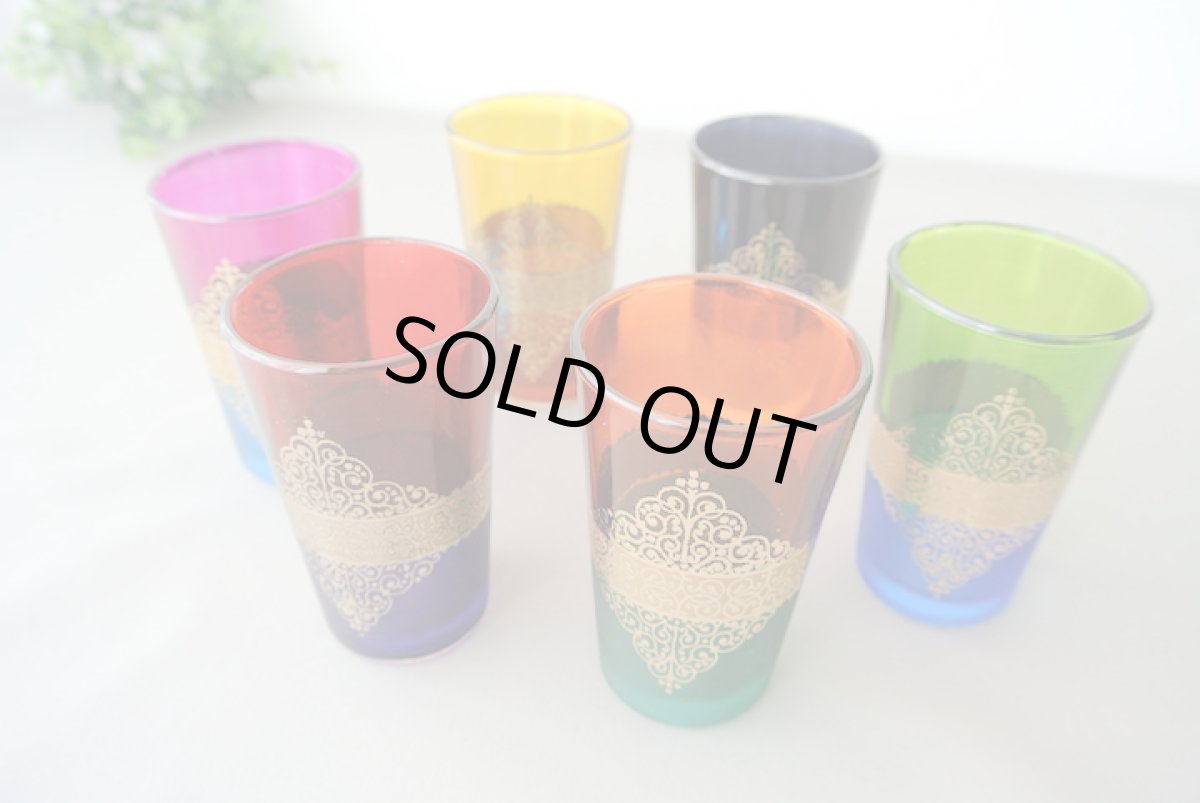 画像2: モロッコミントティーグラス|マラケシュ(色グラス / 模様ゴールド) (2)