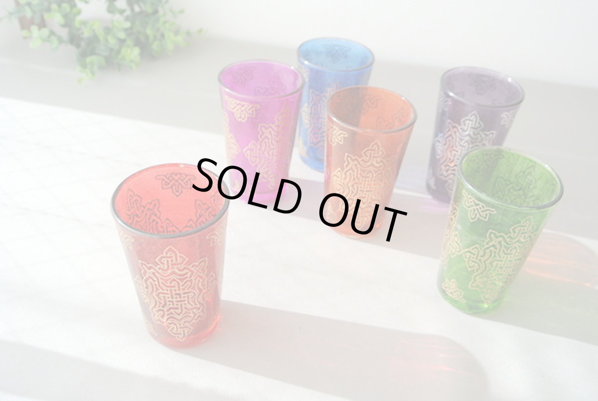 画像2: モロッコミントティーグラス|ワルザザート(色グラス / 模様ゴールド) (2)