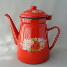 画像1: モロッコホーローティーポット（昭和レトロ風：赤）｜Lサイズ　2リットル (1)