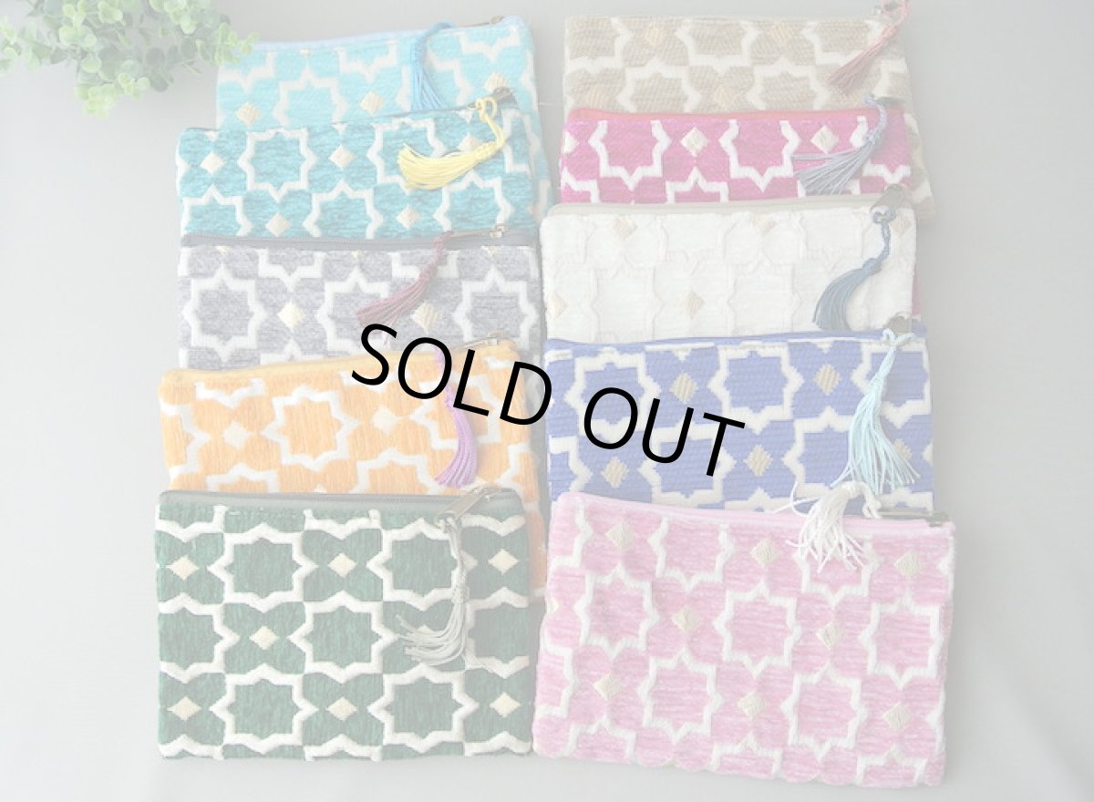 画像2: モロッコ布ポーチ｜Mサイズ 【メール便可】　 (2)