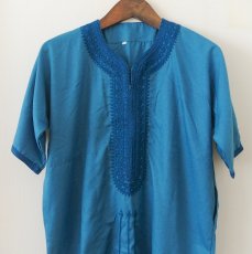 画像1: モロッコ民族衣装（キッズサイズ / ブルーグリーン）カフタン ジュラバ チュニック【メール便選択可】 (1)