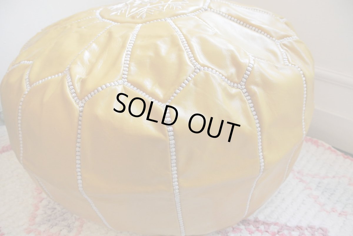 画像4: モロッコ革製オットマン｜プフ（マスタードイエロー） (4)