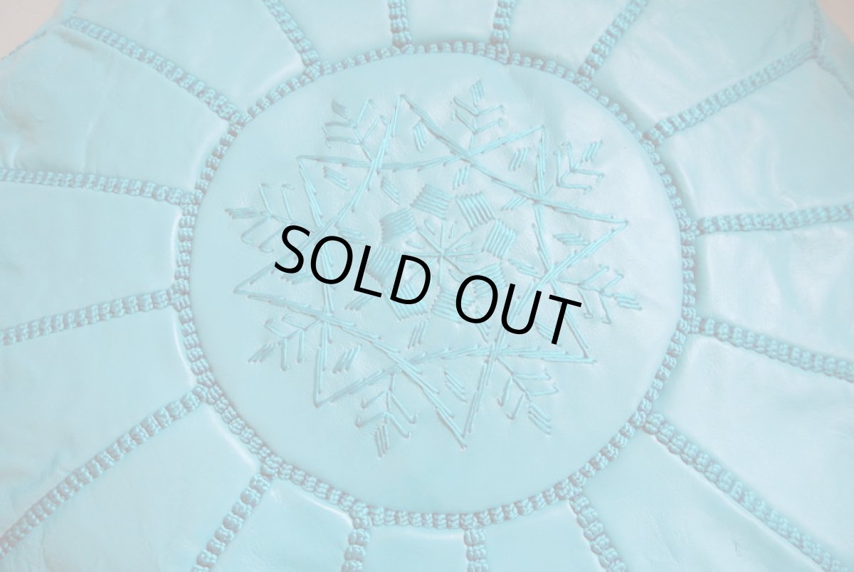 画像3: モロッコ革製オットマン｜プフ（ターコイズブルー） (3)