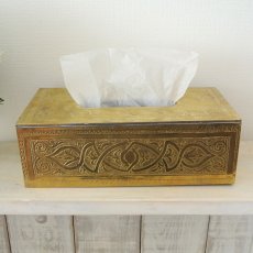 画像1: メタルティッシュケース｜彫り模様（ 色：ゴールド） (1)