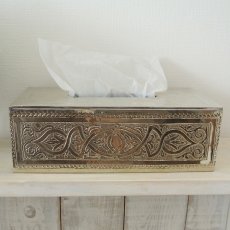 画像1: メタルティッシュケース｜彫り模様（ 色：シルバー） (1)