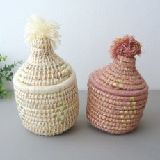 画像1: モロッコ蓋つきかご小物入れ・L　ベルベルバスケット　モロッコインテリア  (1)
