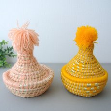 画像1: モロッコ蓋つきかご小物入れ・M　ベルベルバスケット　モロッコインテリア  (1)