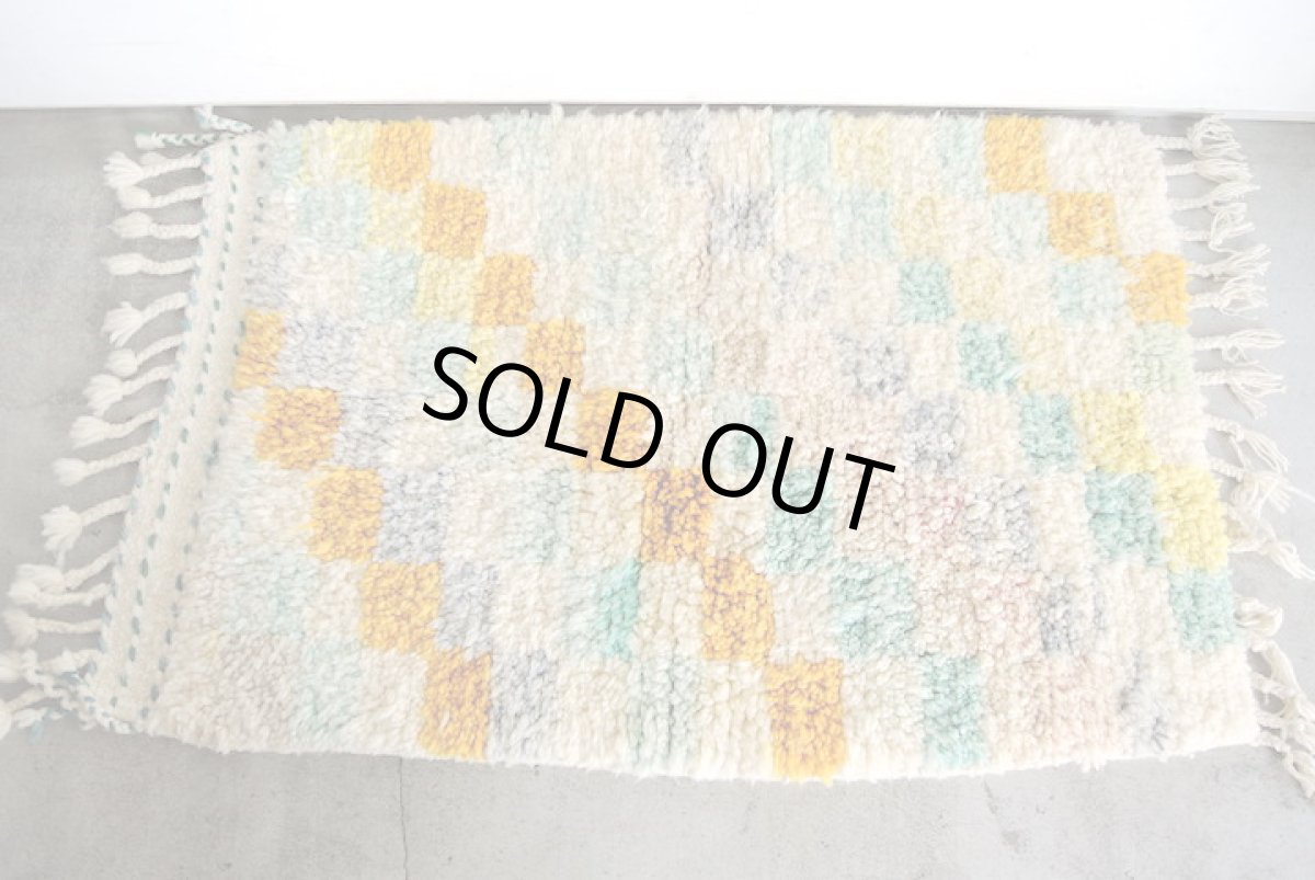 画像3: モロッコラグ｜ビンテージアジラル・オフホワイト＆パステル（1970年代 / 約105×68cm）送料無料　美品 (3)